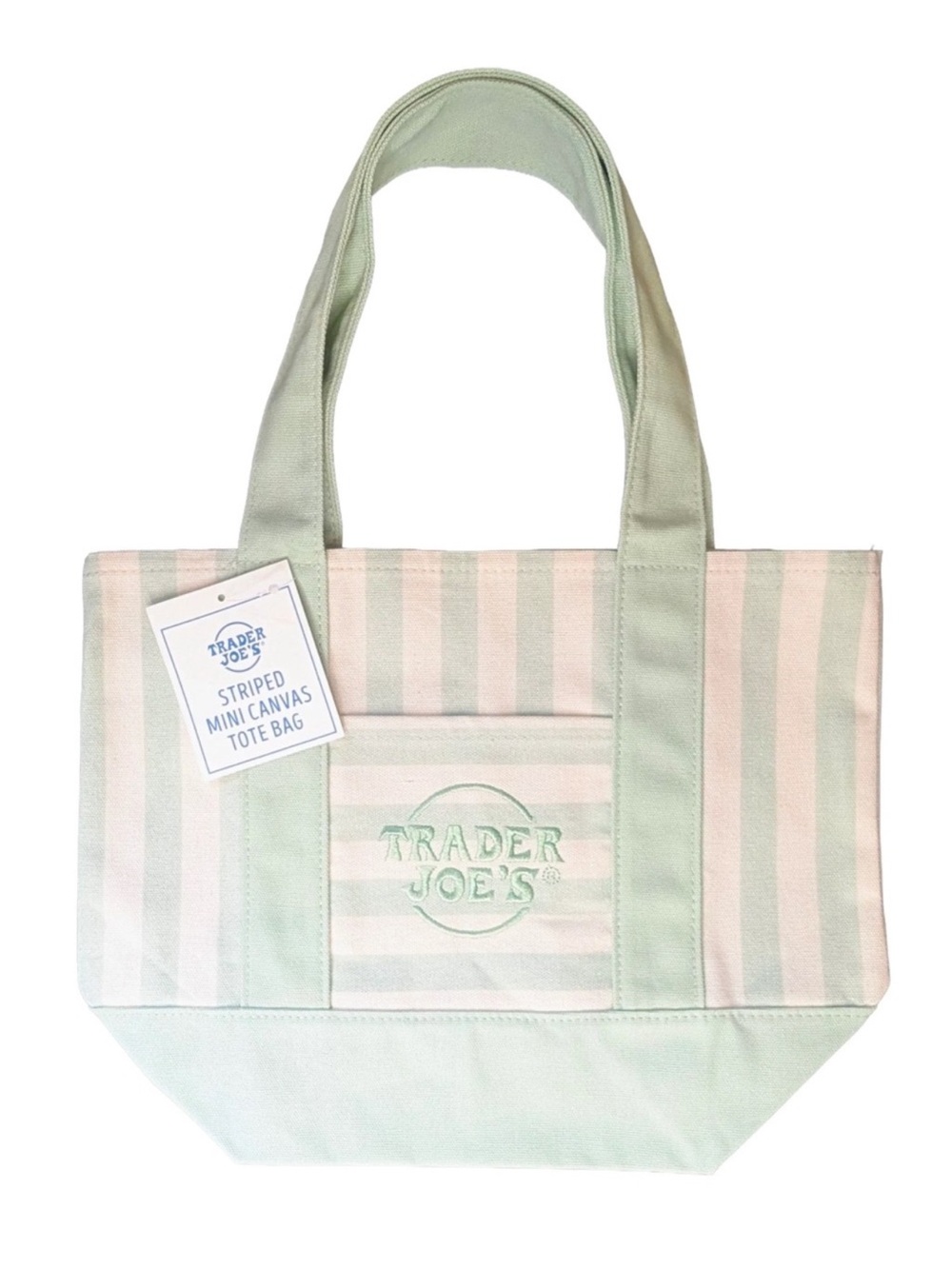 Trader Joe's Mini Tote Bag-Striped Mini Canvas Tote Bag - Seafoam Green Bag